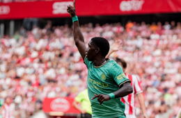Yaser Asprilla celebra un nuevo gol con Girona en la segunda división de España. 