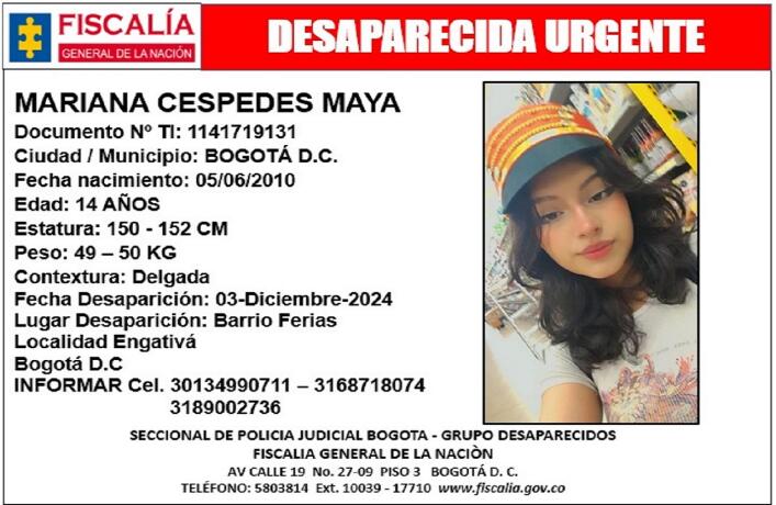 Niña desaparecida en Bogotá Niña desaparecida en Bogotá