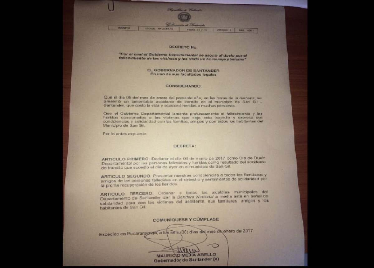 276151_Foto Decreto Gobernación de Santander