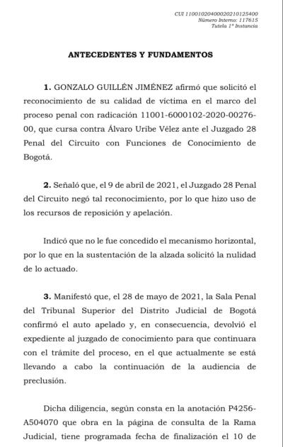 Decisión de la Corte Suprema sobre Gonzalo Guillén Decisión de la Corte Suprema sobre Gonzalo Guillén