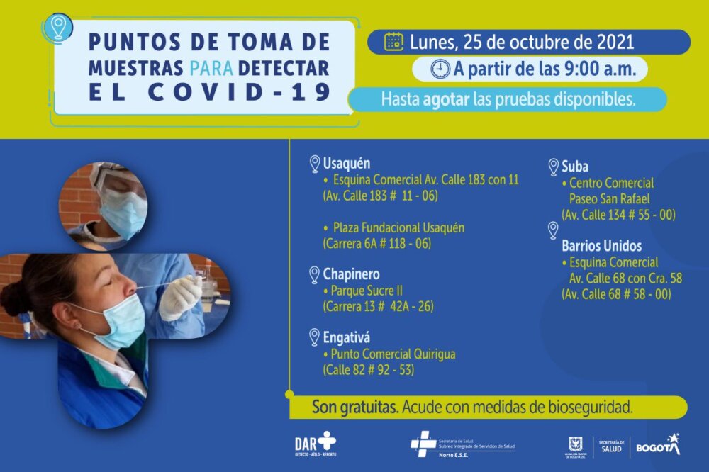 Pruebas gratis de COVID-19 en Bogotá