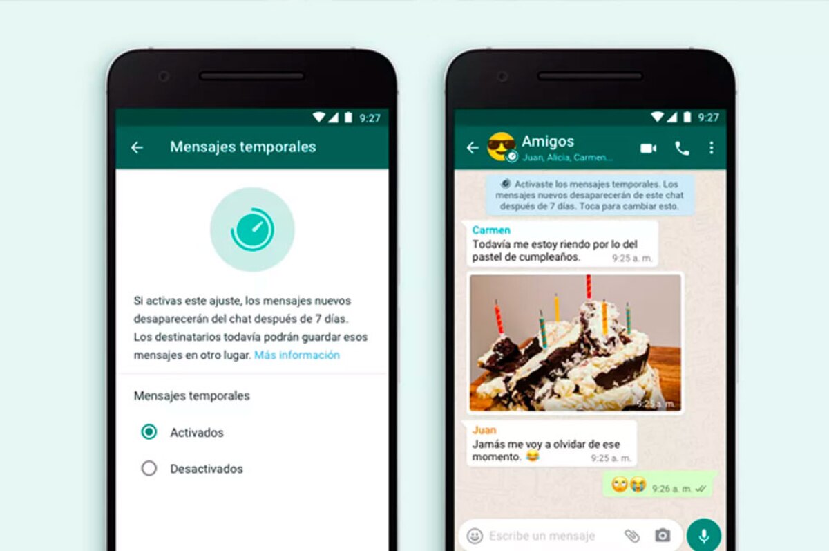 WhatsApp mensajes temporales