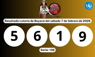 El número ganador del premio mayor de la Lotería de Boyacá de este sábado 7 de febrero de 2026 es el 5619 de la serie 138 El número ganador del premio mayor de la Lotería de Boyacá de este sábado 7 de febrero de 2026 es el 5619 de la serie 138