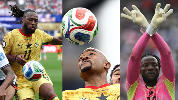  Antoine Semenyo, Jordan Ayew y Benjamin Asare; jugadores de la Selección de Ghana.