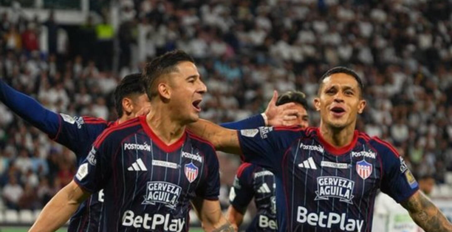 Junior de Barranquilla y un festejo de gol contra Once Caldas por la ida de los cuartos de final de la Liga BetPlay I-2026.