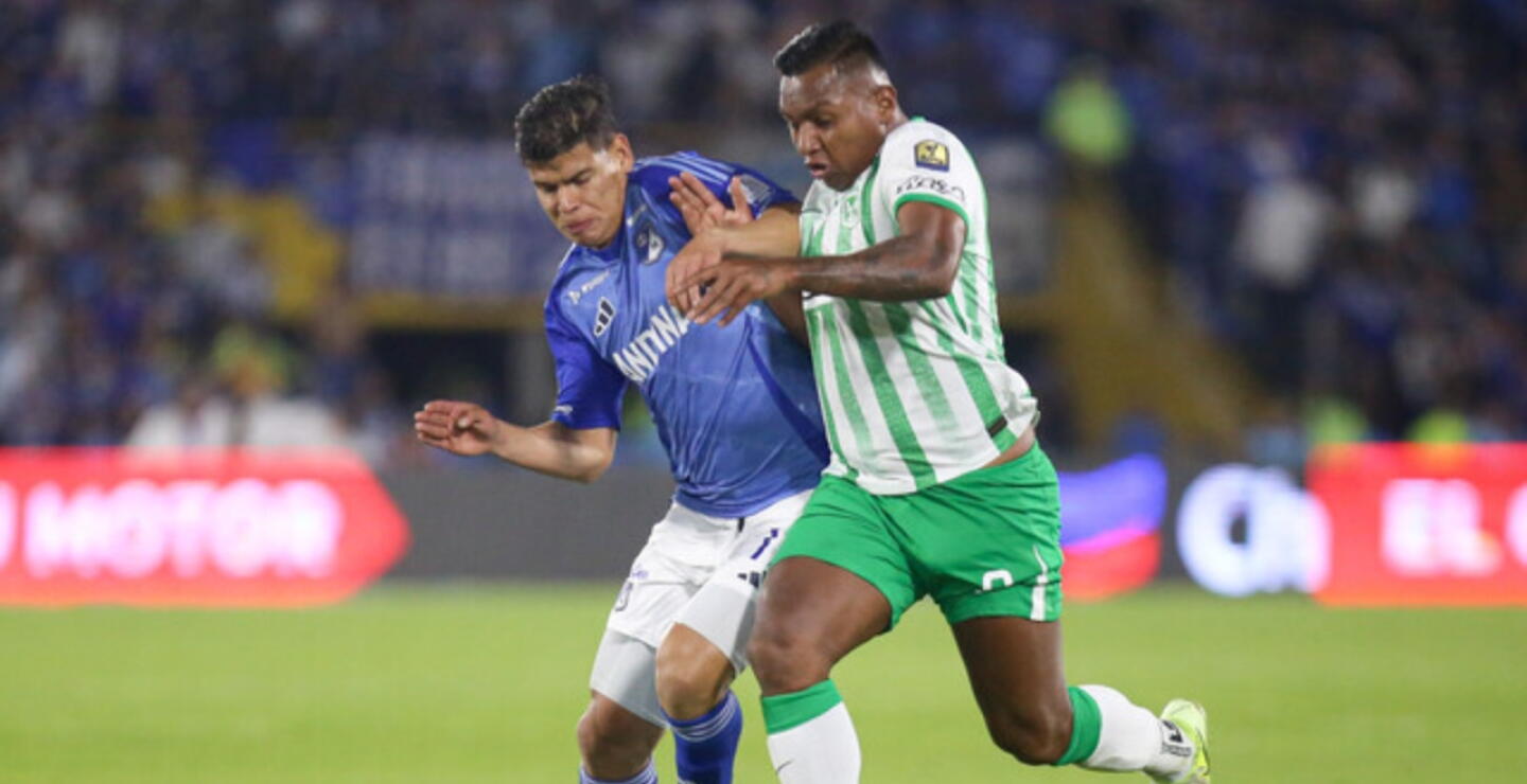 Jorge Arias en acción de juego con Millonarios frente a Nacional por la Liga BetPlay I-2025.