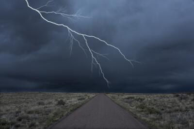 Lightning over roadway