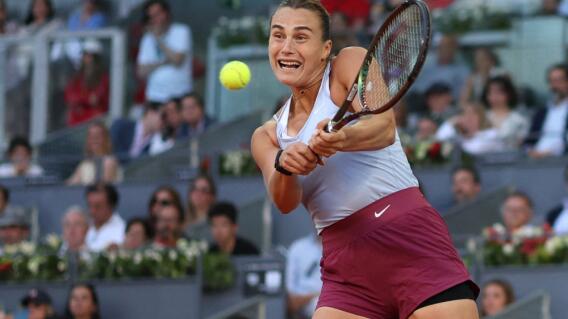 Aryna Sabalenka, en medio de la final del WTA 1.000 de Madrid 2023 Aryna Sabalenka, en medio de la final del WTA 1.000 de Madrid 2023
