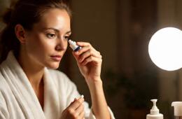 Mujer aplicándose gotas en los ojos