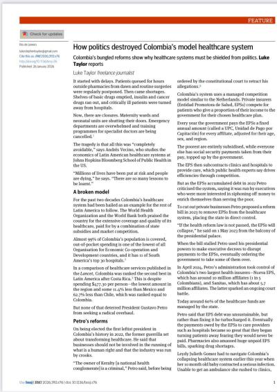 Gobierno Petro destruyó sistema de salud en Colombia: British Medical Journal Gobierno Petro destruyó sistema de salud en Colombia: British Medical Journal