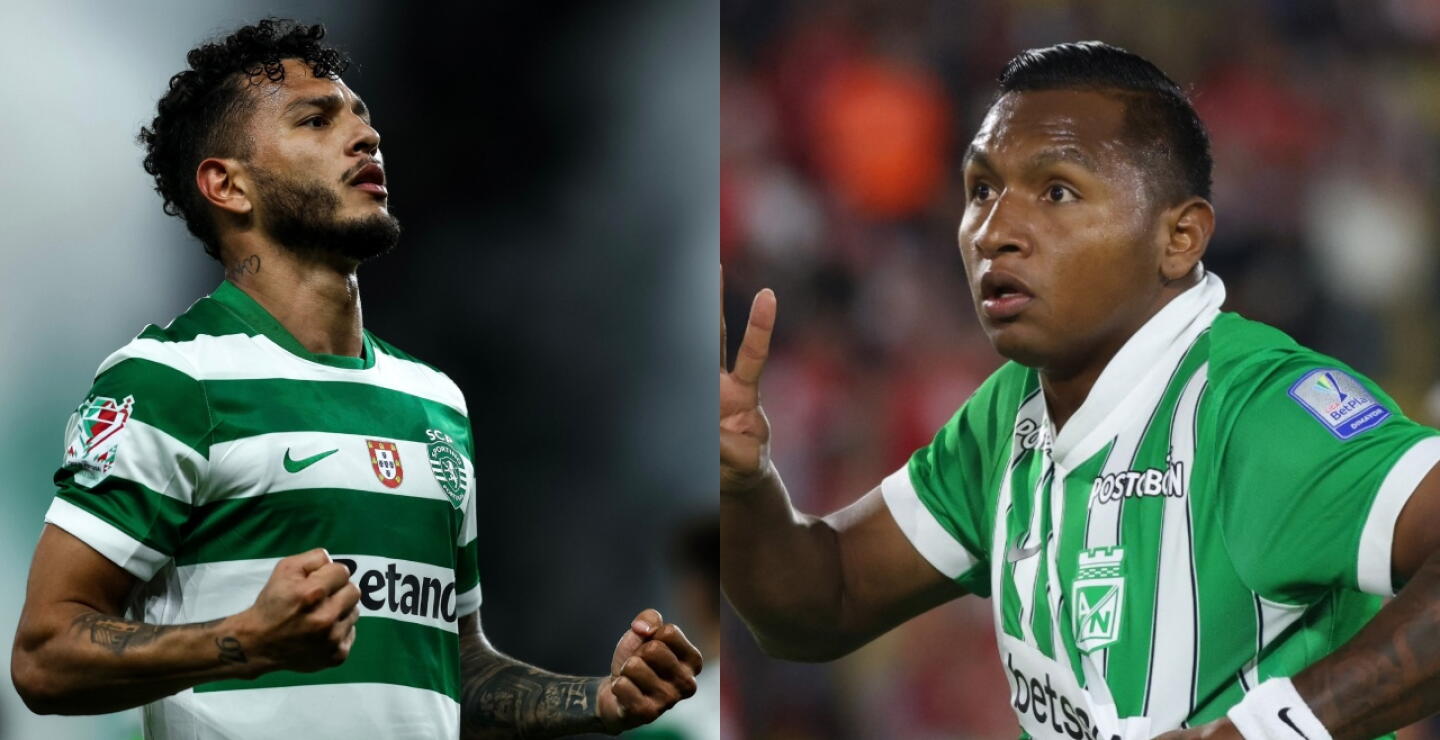 Luis Javier Suárez y Alfredo Morelos, delanteros del Sporting Lisboa y Atlético Nacional, respectivamente. 