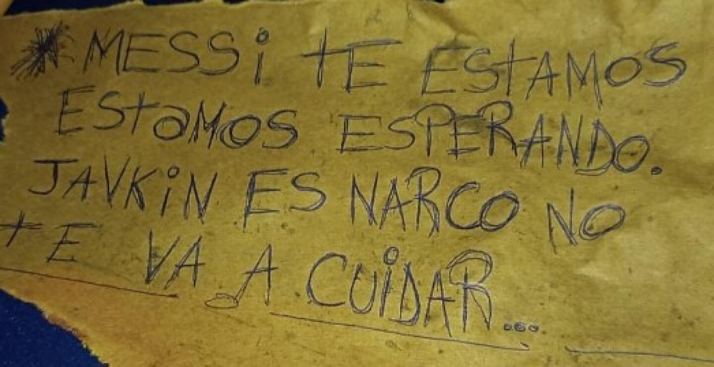 Nota en la que amenazan al futbolista Lionel Messi 