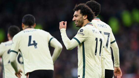 Celebración de Mohamed Salah, tras su gol contra Manchester United Celebración de Mohamed Salah, tras su gol contra Manchester United