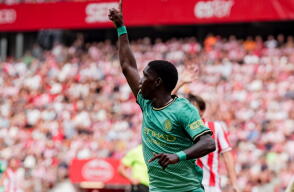 Yaser Asprilla celebra un nuevo gol con Girona en la segunda división de España. 