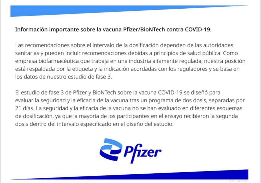 Comunicado de Pfizer sobre vacuna COVID-19