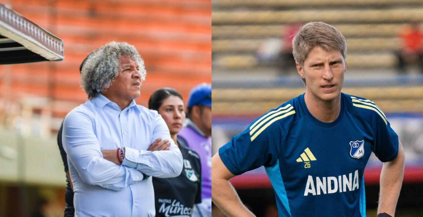 Alberto Gamero, director técnico del Cali, y Andrés Llinás, defensor de Millonarios. 