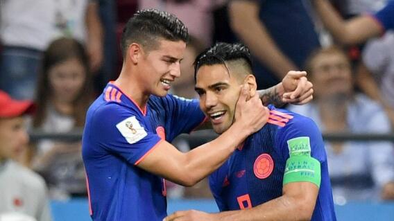Falcao y James celebrando un gol de la Selección Colombia contra Polonia en el Mundial de Rusia 2018. Falcao y James celebrando un gol de la Selección Colombia contra Polonia en el Mundial de Rusia 2018.