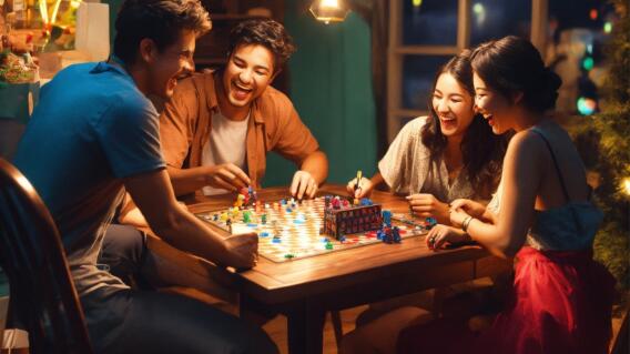 Amigos viviendo juntos y disfrutando de un juego de mesa. 