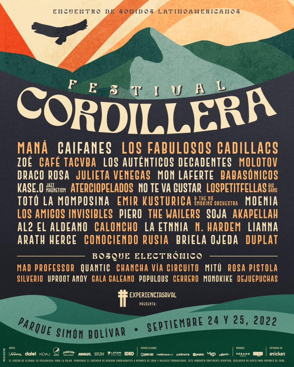 Festival Cordillera Colombia Horarios por Días con Maná, Fabulosos
