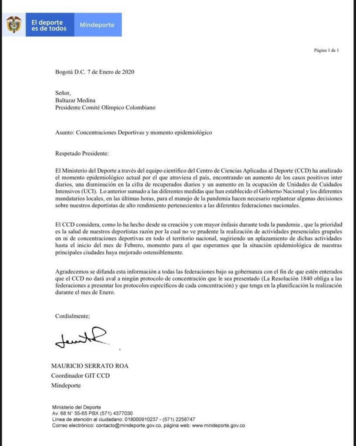 Carta MinDeporte