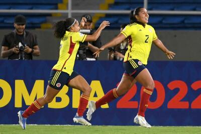 Manuela Vanegas, defensa de la Selección Colombia femenina celebrando su gol en la Copa América.  Manuela Vanegas, defensa de la Selección Colombia femenina celebrando su gol en la Copa América.