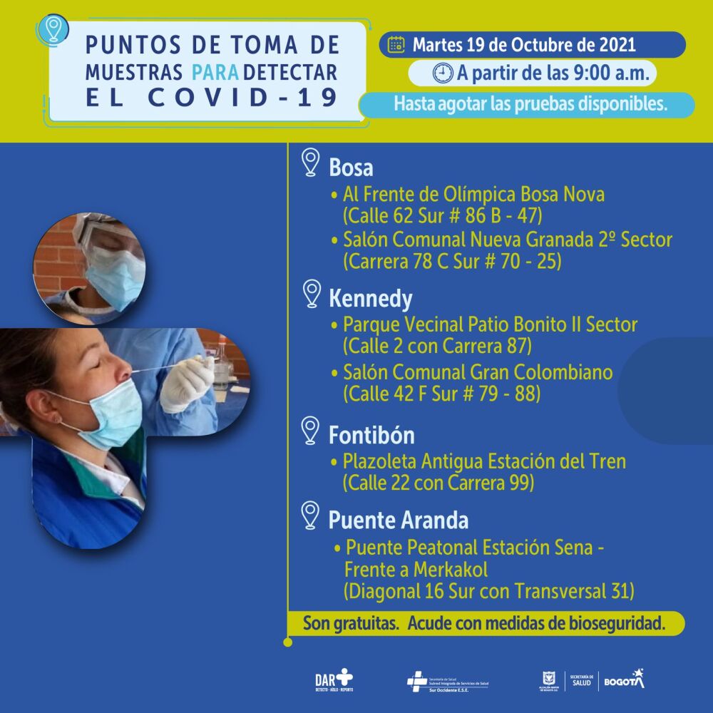 Pruebas gratis de COVID-19 en Bogotá