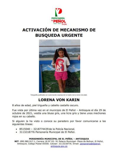 búsqueda niña Lorena María Von Karin búsqueda niña Lorena María Von Karin