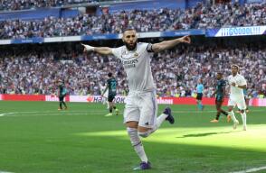 Karim Benzema celebra su gol ante el Almería en el Santiago Bernabeu Karim Benzema celebra su gol ante el Almería en el Santiago Bernabeu