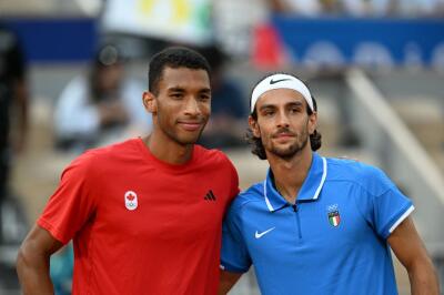 Felix Auger Aliassime y Lorenzo Musetti, en el partido por la medalla de bronce. Felix Auger Aliassime y Lorenzo Musetti, en el partido por la medalla de bronce.
