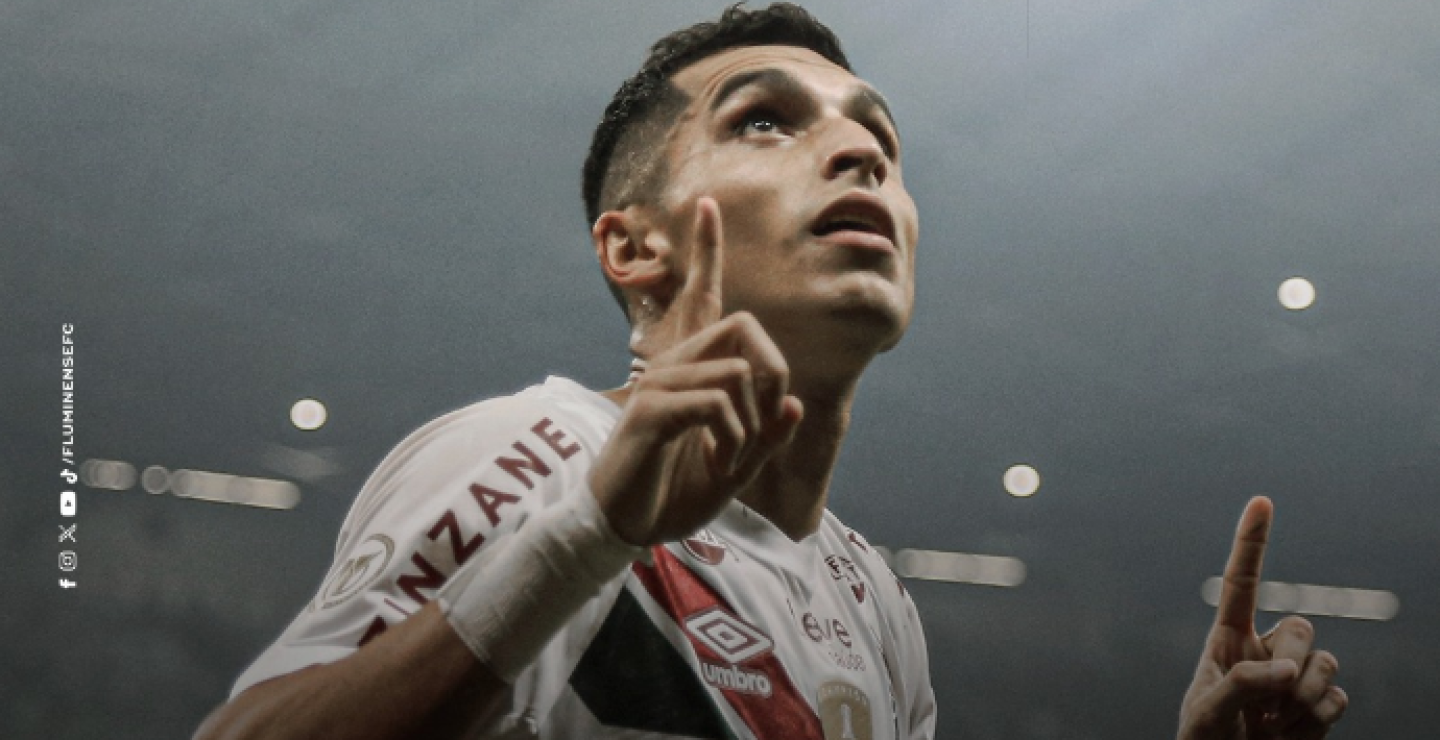 Kevin Serna y un festejo de gol con Fluminense frente a Atlético Mineiro. 