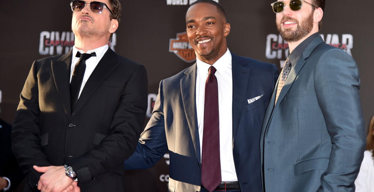 Robert Downey Jr (Iron Man)., Anthony Mackie (Falcon) y Chris Evans (Capitán América)
