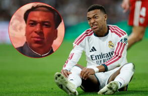 Kylian Mbappé en un partido con el Real Madrid y el meme con su silueta de Mao Zedong. 