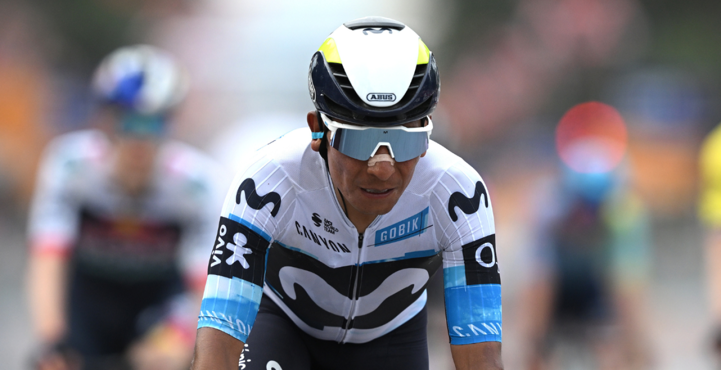 Nairo Quintana, ciclista colombiano del Movistar Team, en acción de carrera del Giro de Italia 2025