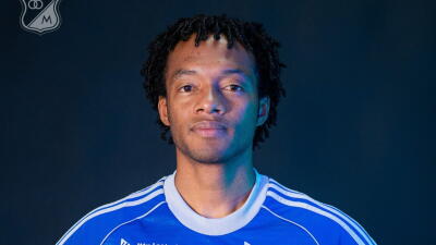 Juan Guillermo Cuadrado en su presentación como nuevo jugador de Millonarios. 