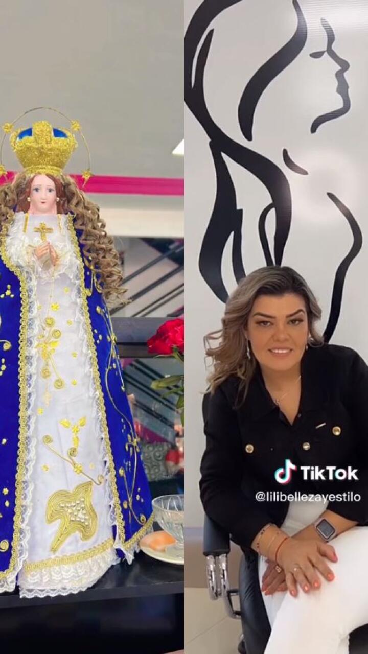 Por una promesa, llevaron a Virgen de cerámica a una peluquería para hacerle un nuevo peinado