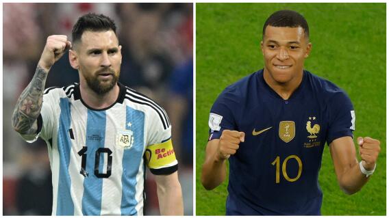 Lionel Messi, jugador de Argentina, y Kylian Mbappé, futbolista de Francia