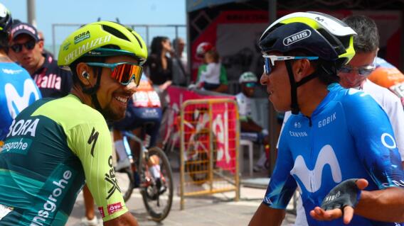 Daniel Felipe Martínez y Nairo Quintana, ciclistas colombianos que participan en el Giro de Italia 2024 Daniel Felipe Martínez y Nairo Quintana, ciclistas colombianos que participan en el Giro de Italia 2024