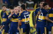 Jugadores de Boca Juniors y un festejo contra Estudiantes de la Plata. 