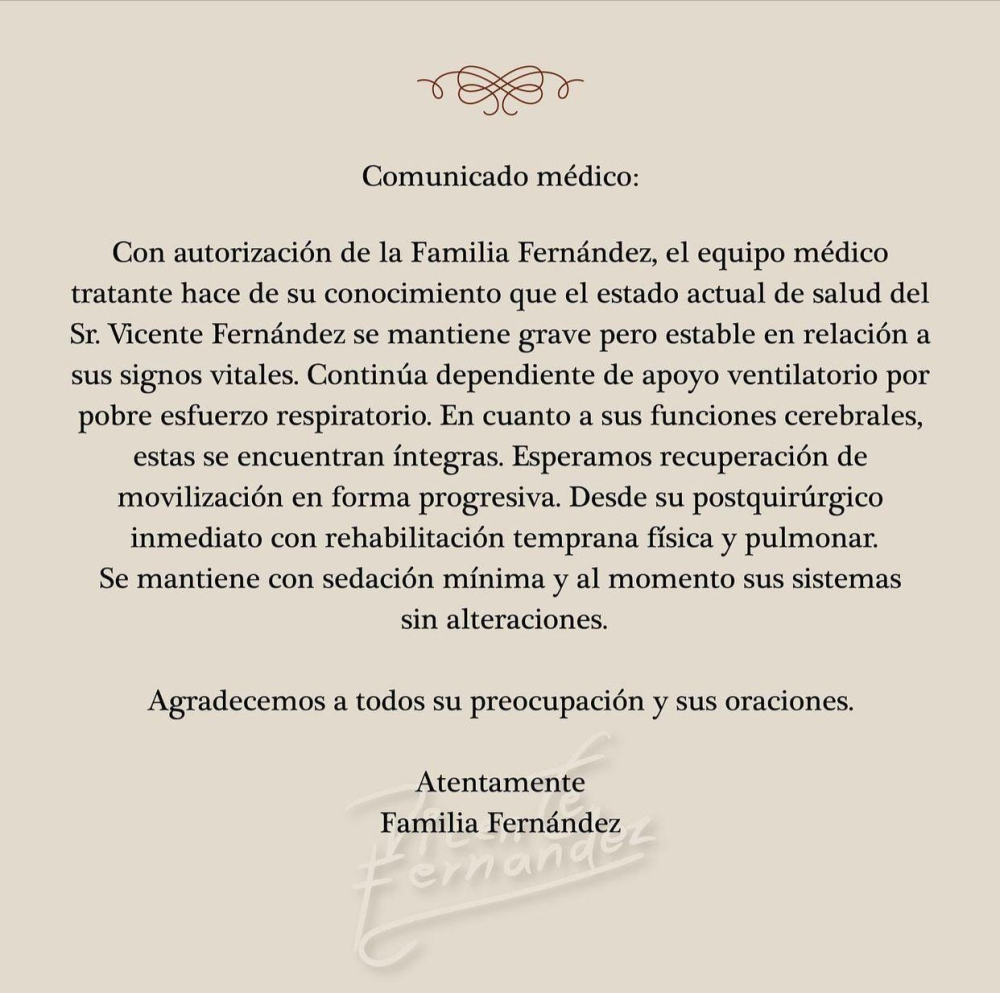 Parte médico Vicente Fernández