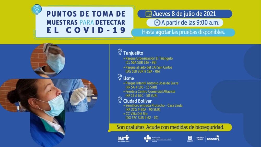 Pruebas gratis de COVID en Bogotá 8 de julio