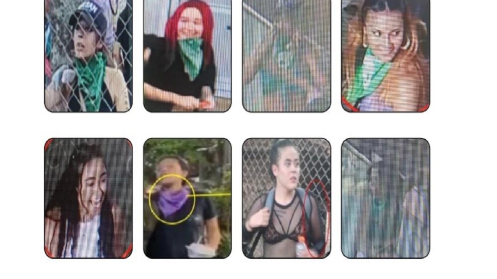 Cartel mujeres que protagonizaron desmanes en marcha 8M en Medellín.