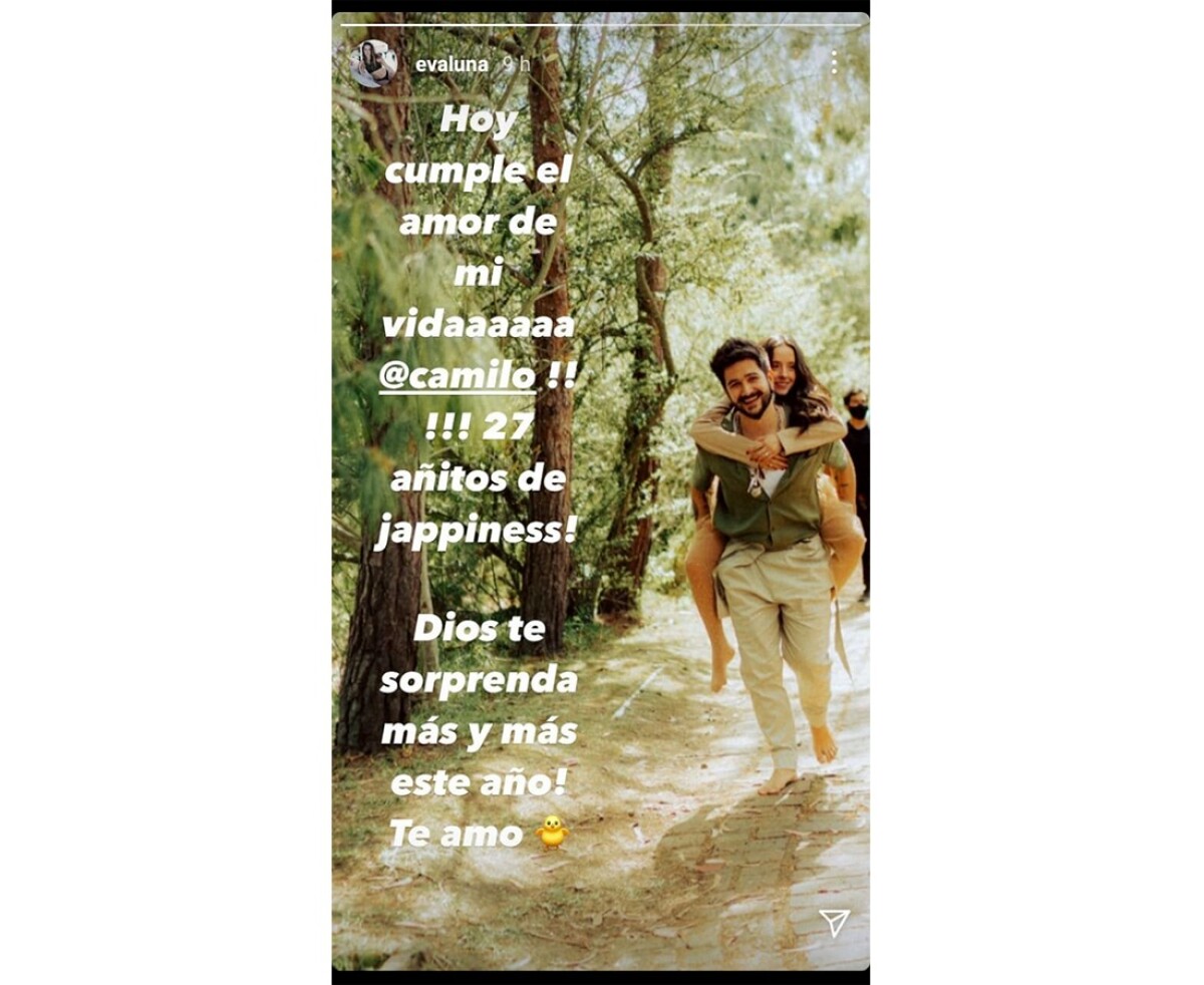 Mensaje de Evaluna a Camilo por su cumpleaños.