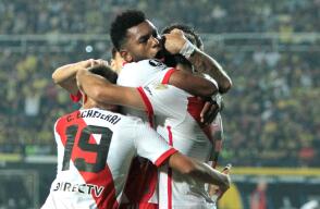 Miguel Ángel Borja celebra uno de los goles de River Plate contra Deportivo Táchira, en la Copa Libertadores 2024 Miguel Ángel Borja celebra uno de los goles de River Plate contra Deportivo Táchira, en la Copa Libertadores 2024