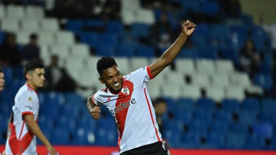 Miguel Ángel Borja y un festejo de gol con River Plate frente a Godoy Cruz. Miguel Ángel Borja y un festejo de gol con River Plate frente a Godoy Cruz.