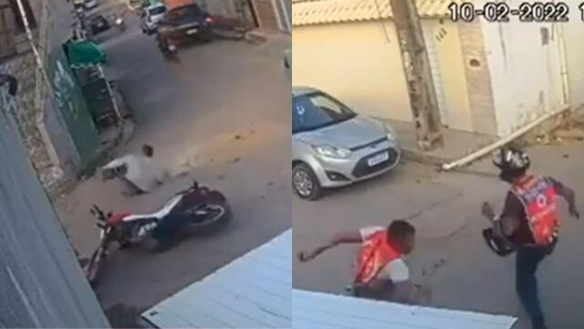 Le tiró el casco a ladrón que iba a robarse una moto y lo tumbó Le tiró el casco a ladrón que iba a robarse una moto y lo tumbó