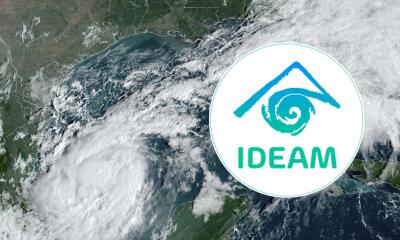Imagen satelital del huracán Milton junto al logo del Ideam. 
