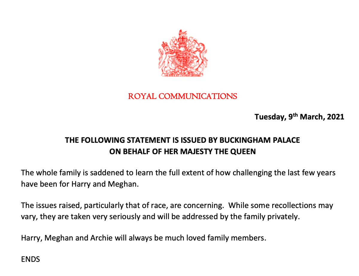 Comunicado-de-Buckingham-Palace-sobre-entrevista-de-Meghan-y-Harry