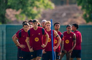 Jugadores del Barcelona en una de las sesiones de entrenamiento. 