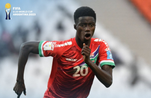 Adama Bojan, autor de los dos goles de Gambia sobre Honduras en el Mundial Sub-20 de Argentina 2023.
