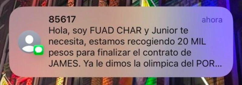 Mensaje fraudulento para ayudar a traer a James Rodríguez Mensaje fraudulento para ayudar a traer a James Rodríguez